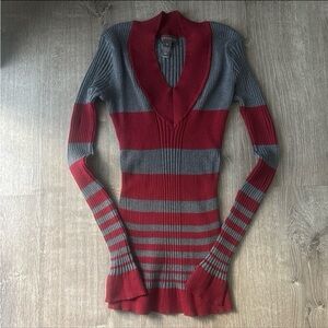 Striped Burgundy & Gray Sweater